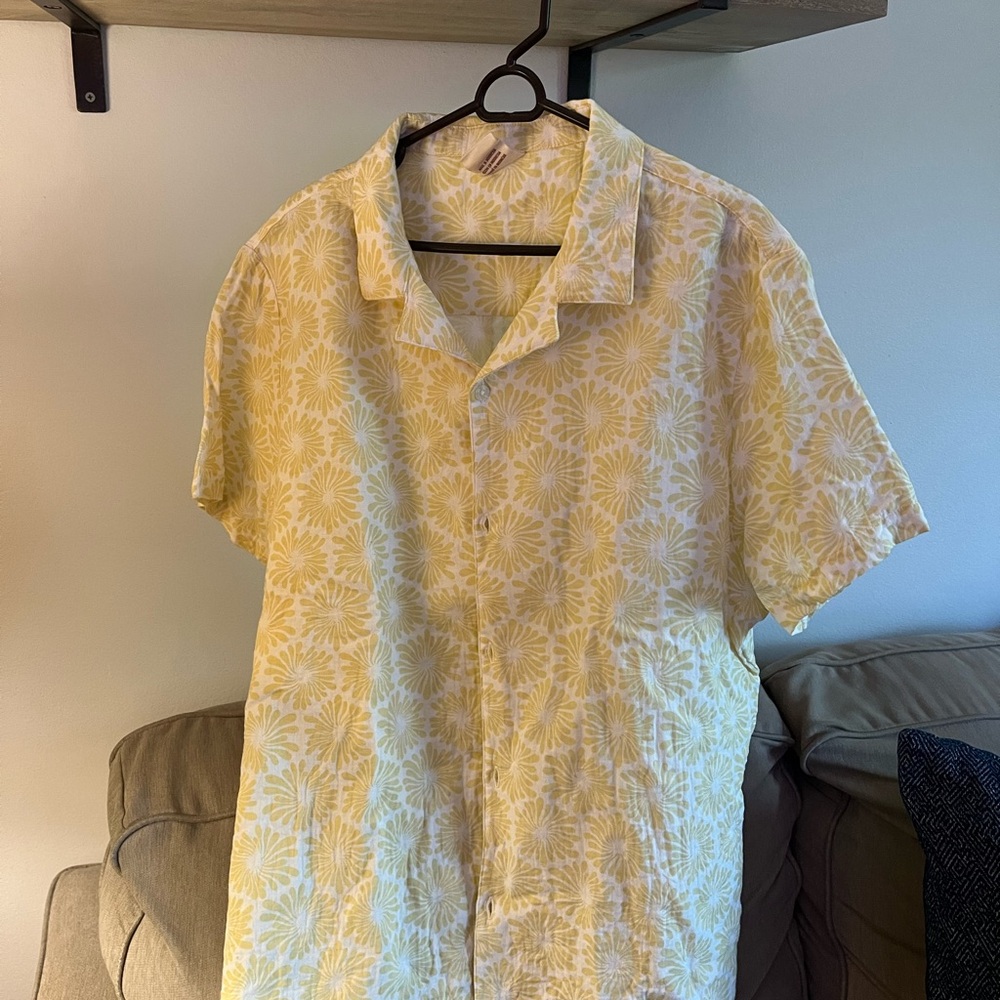 Dandy Del Mar Yellow Casual Button Down Shirt Lightweight